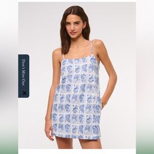 Blue fruit print linen skort dress